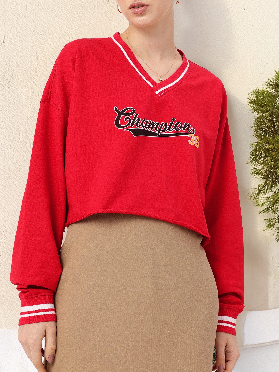 

DressBerry Varsity Cool Printed Oversized Cotton Terry Sweatshirts, Red