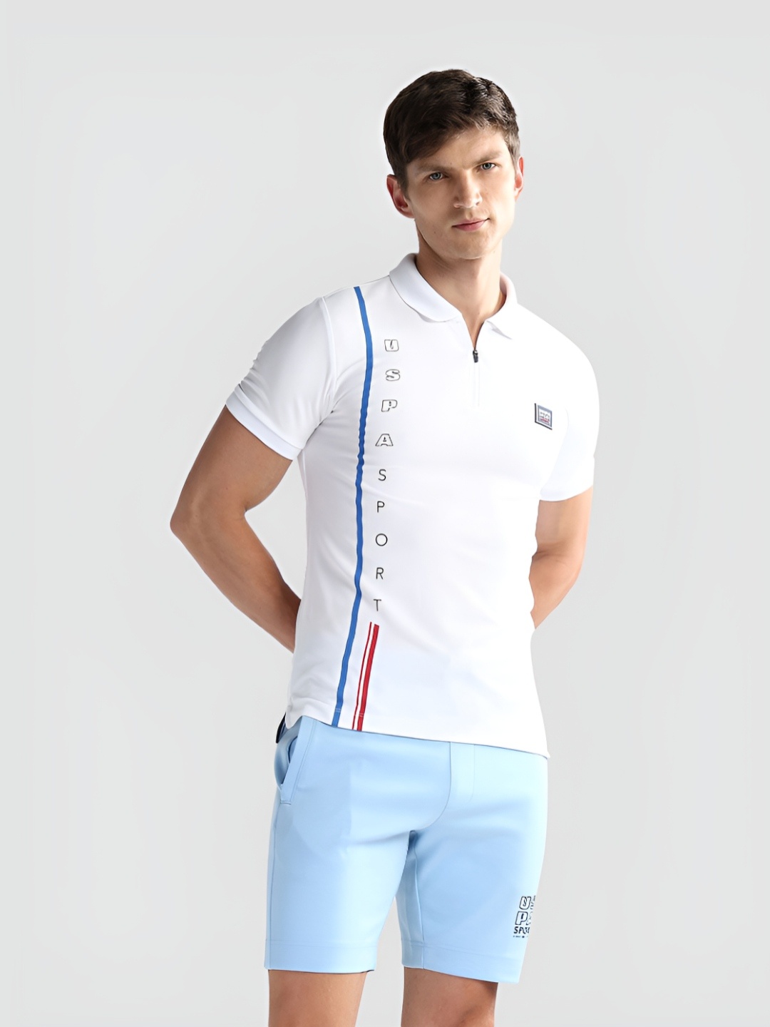 

U.S. Polo Assn. Men Typography Printed Polo Collar Slim Fit Zipper T-shirt, White