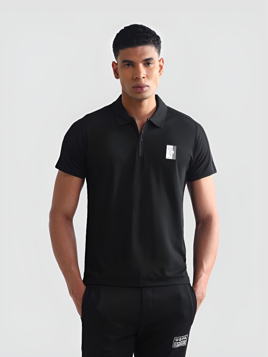 

U.S. Polo Assn. Men Solid Polo Collar Slim Fit T-shirt, Black