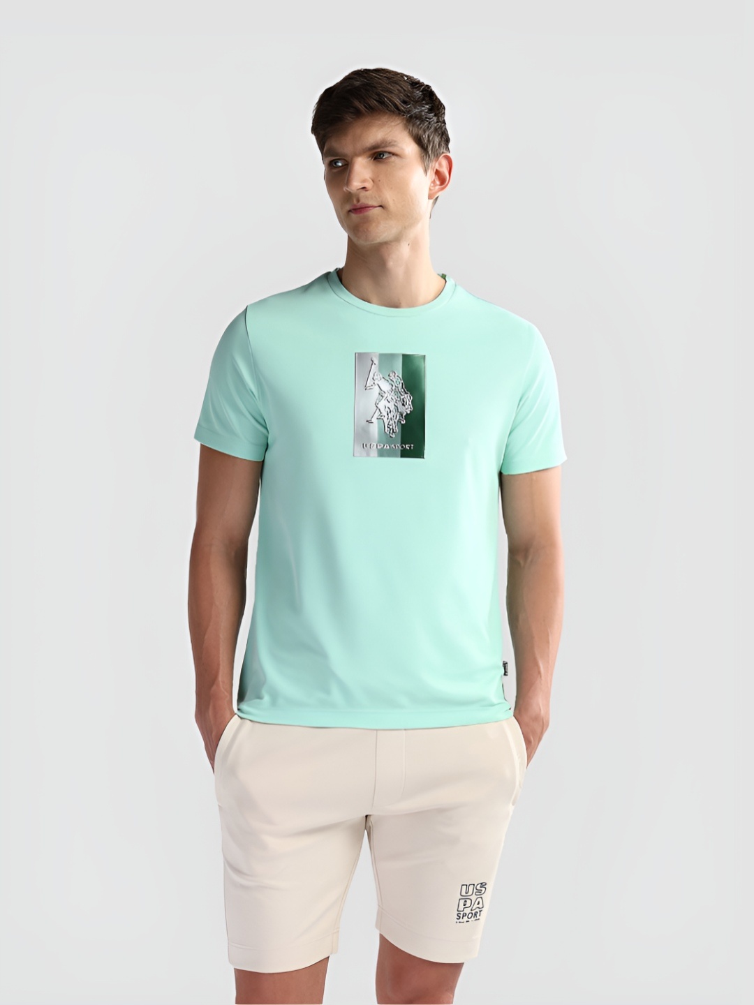 

U.S. Polo Assn. Men Brand Logo Printed Round Neck Slim Fit T-shirt, Green