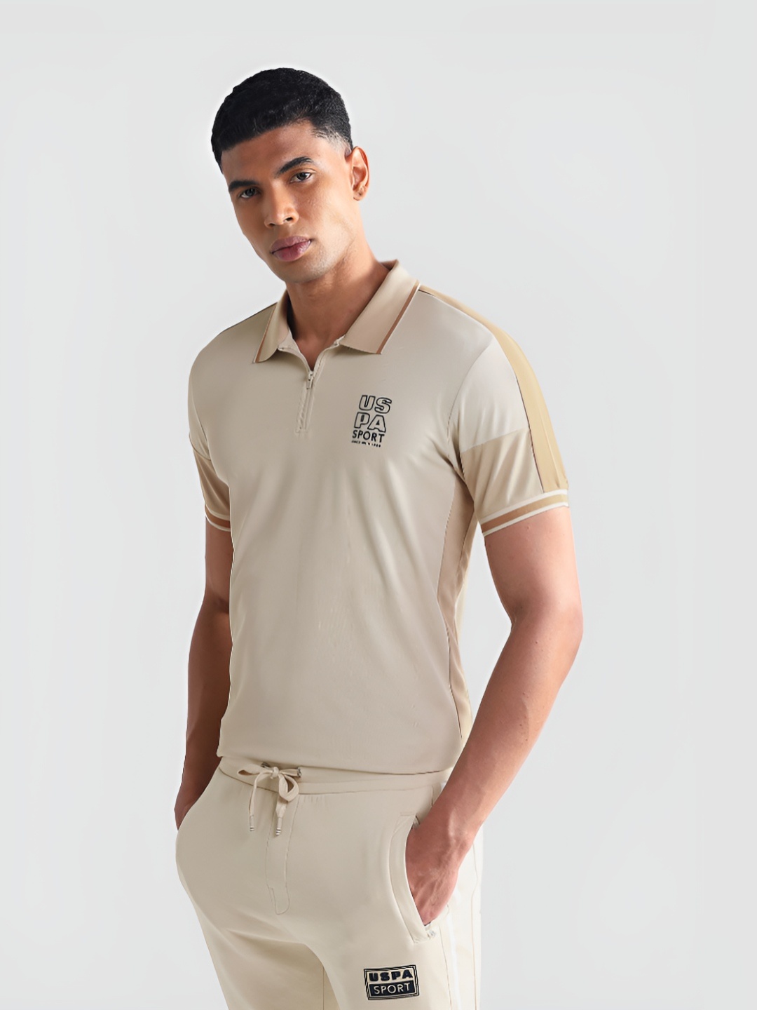 

U.S. Polo Assn. Men Solid Polo Collar Slim Fit T-shirt, Beige