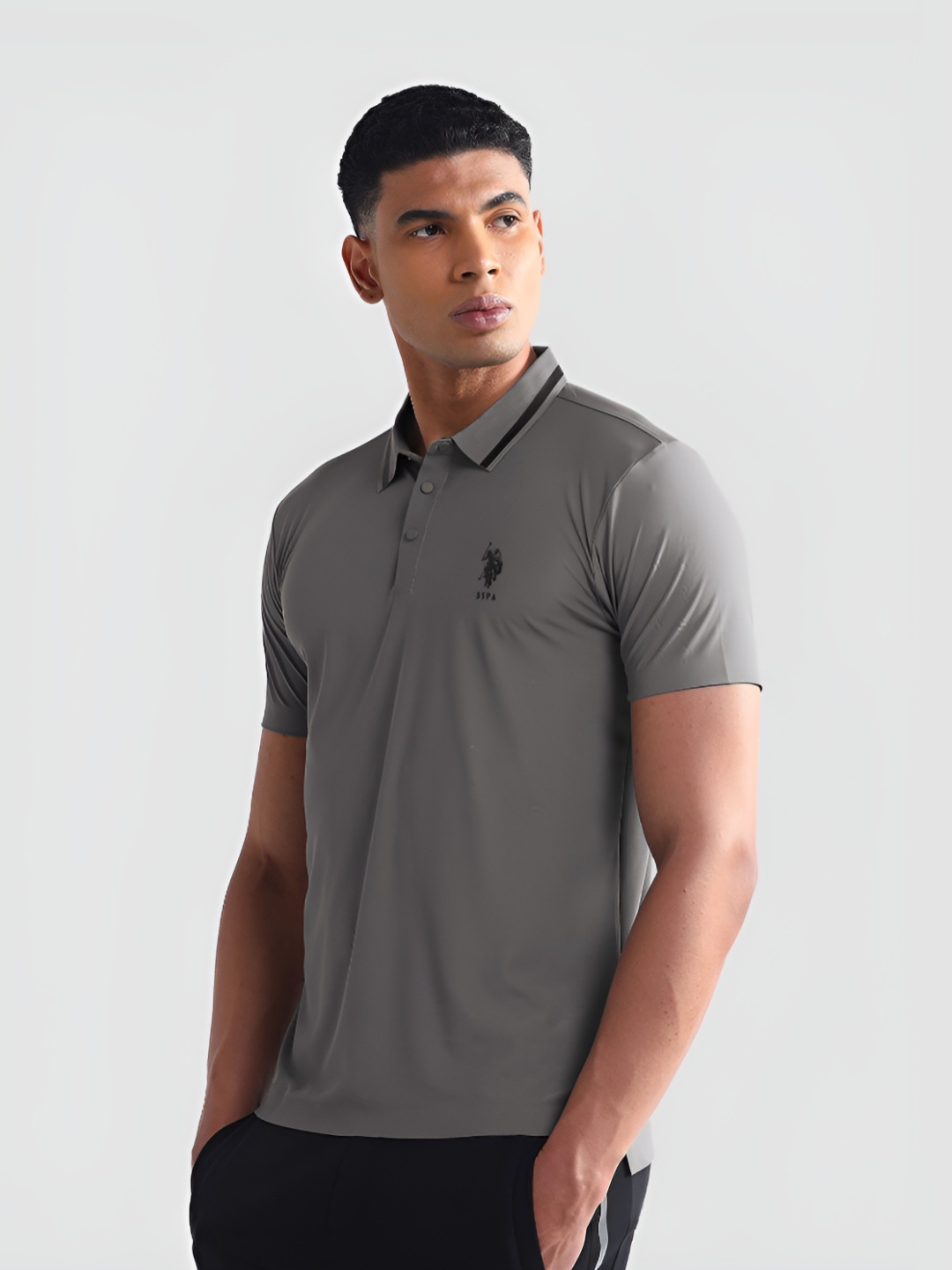 

U.S. Polo Assn. Men Solid Polo Collar Slim Fit T-shirt, Grey