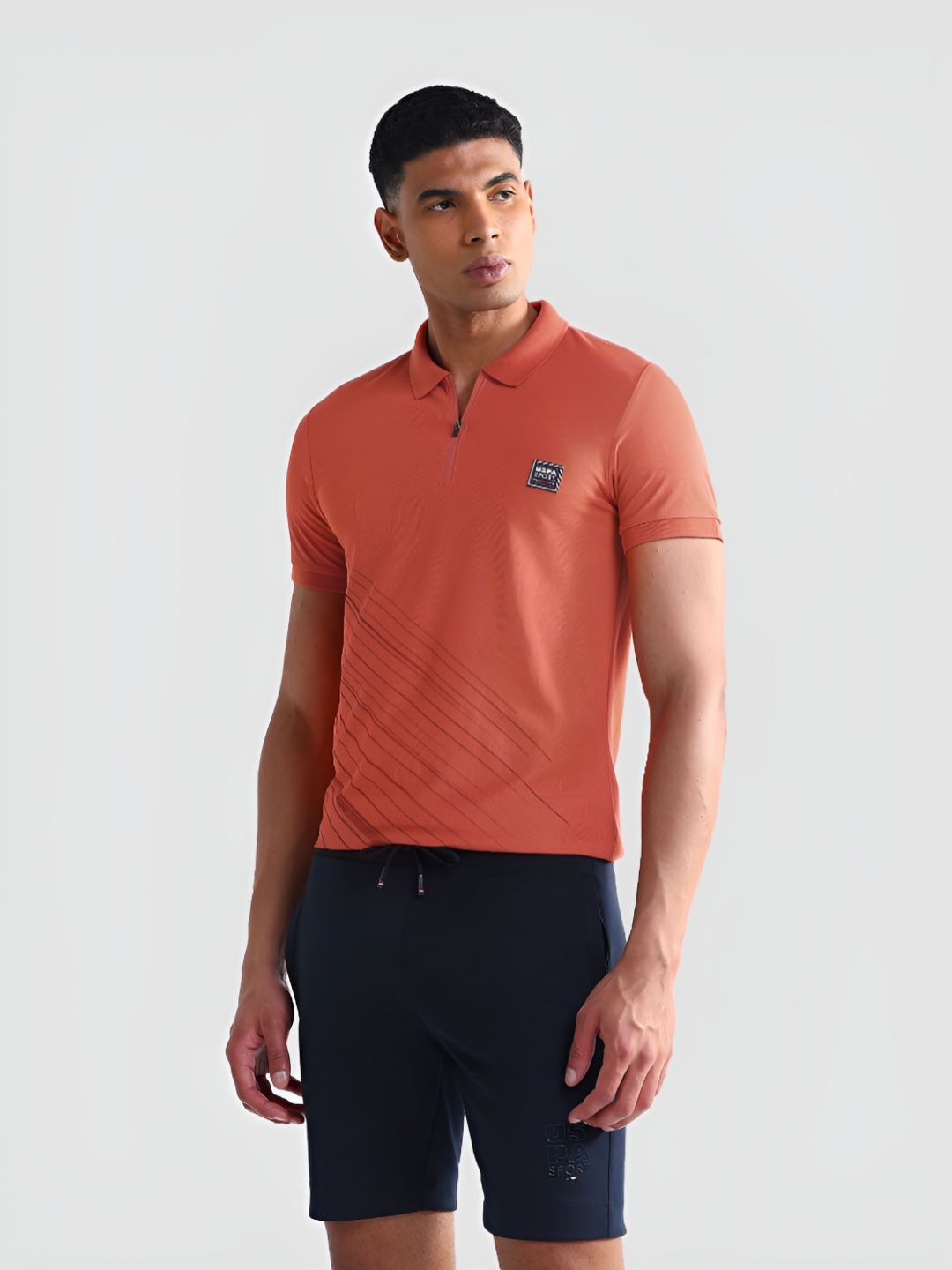 

U.S. Polo Assn. Men Polo Collar Solid Slim Fit T-shirt, Orange