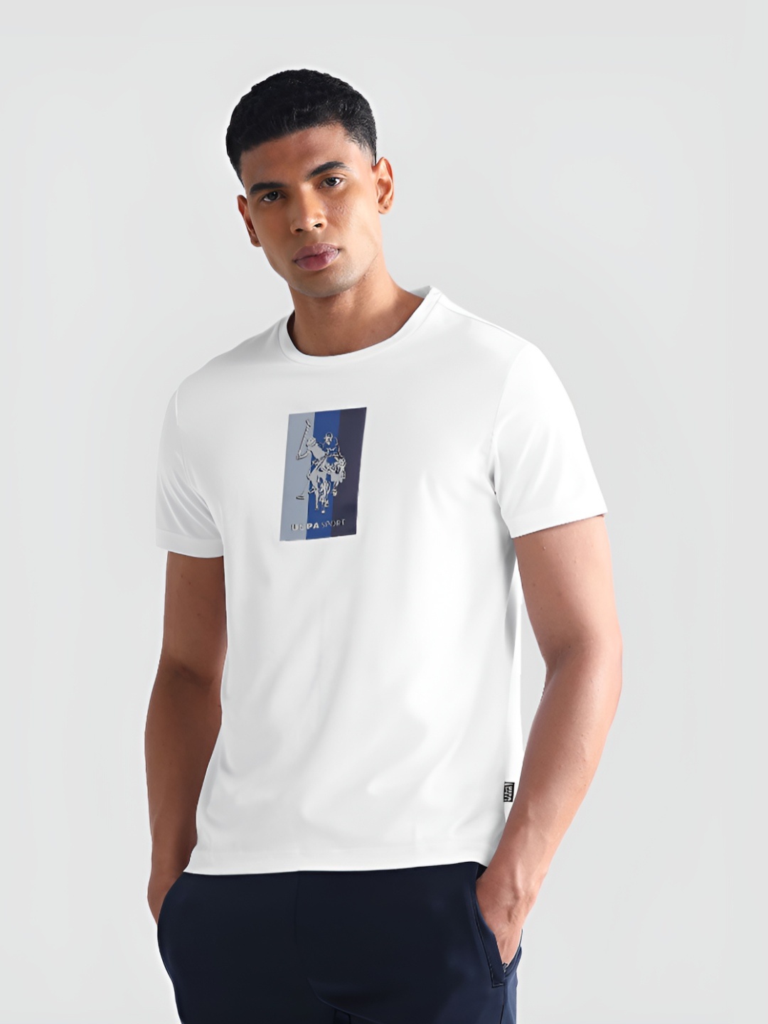 

U.S. Polo Assn. Men Brand Logo Printed Round Neck Slim Fit T-shirt, White