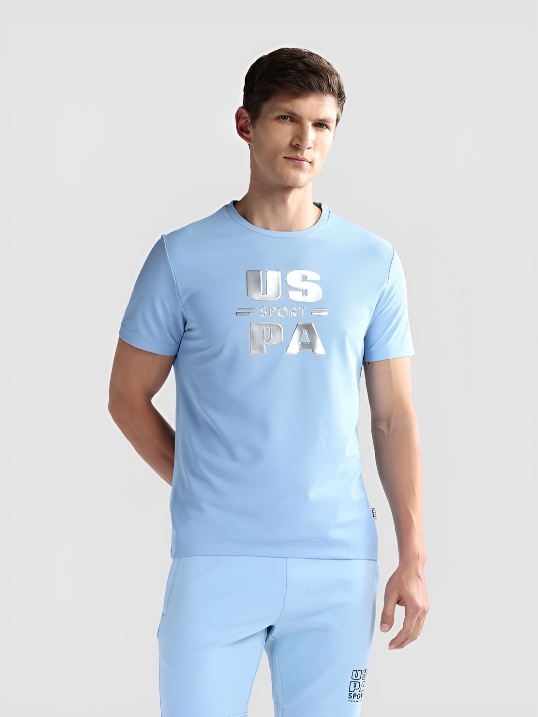 

U.S. Polo Assn. Men Brand Logo Printed Round Neck Slim Fit T-shirt, Blue