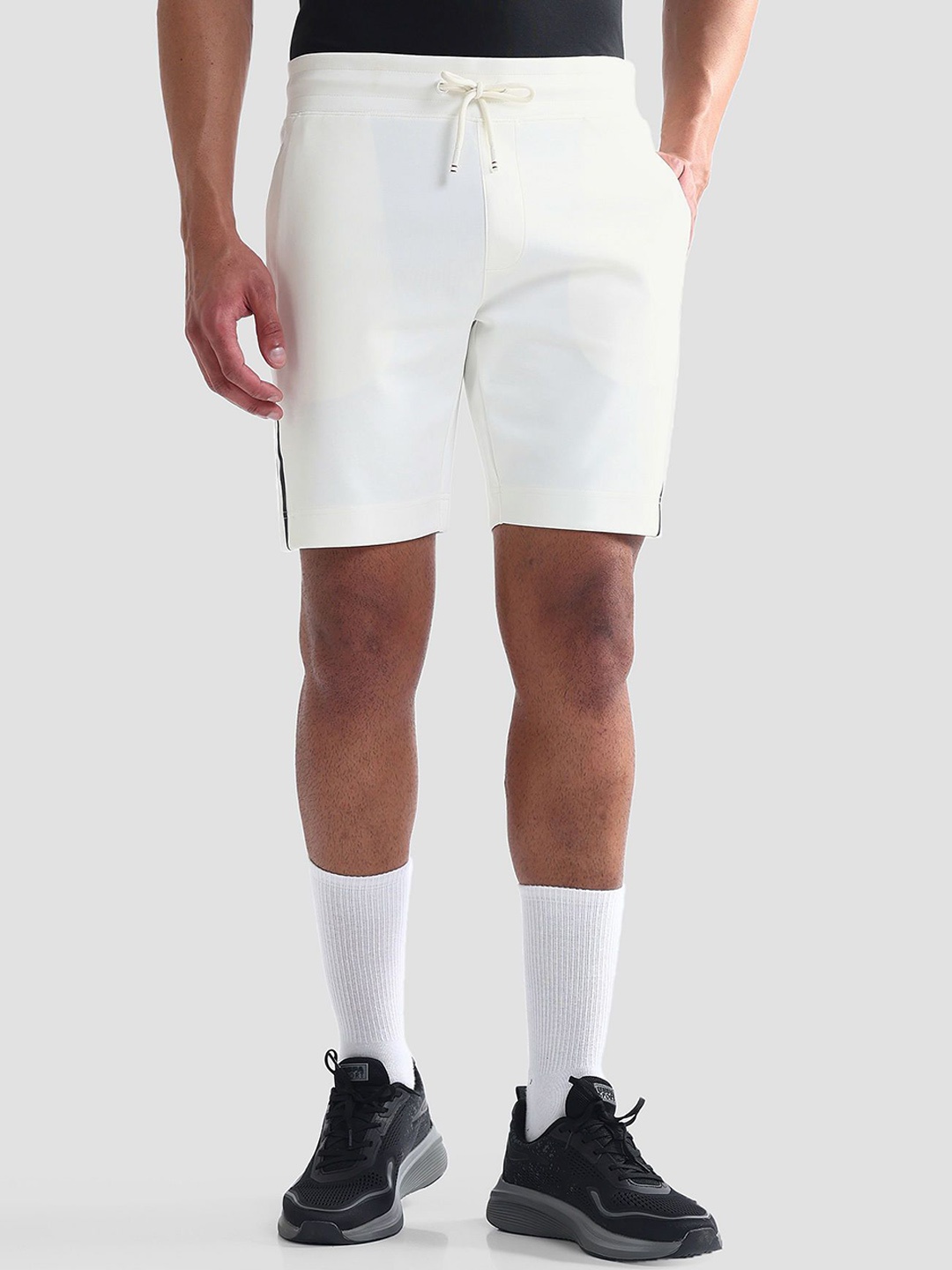 U.S. Polo Assn. Men Slim Fit Mid-Rise Zipper Pocket Active Shorts, White
