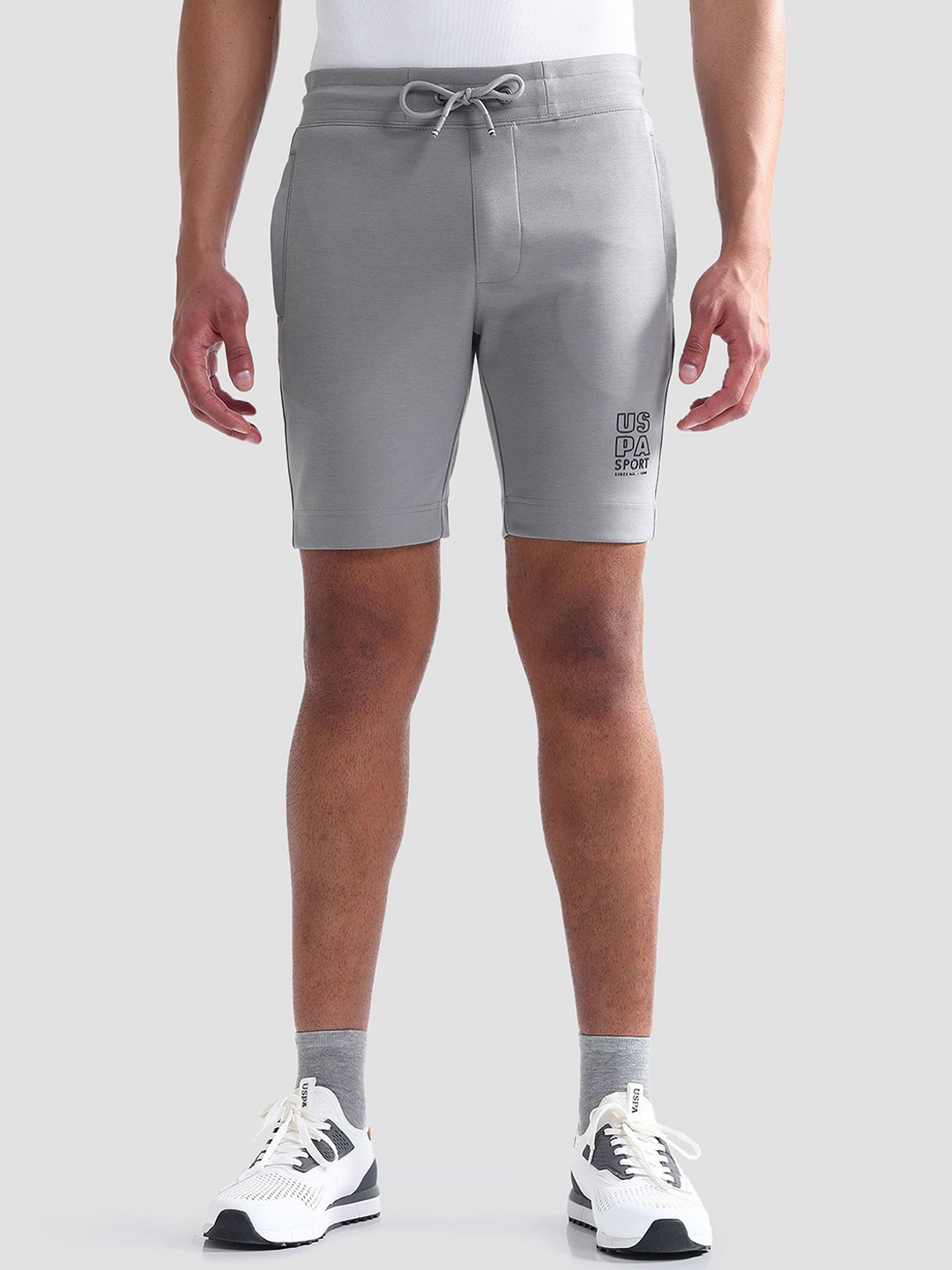 

U.S. Polo Assn. Men Heathered Slim Fit Mid-Rise Active Shorts, Grey