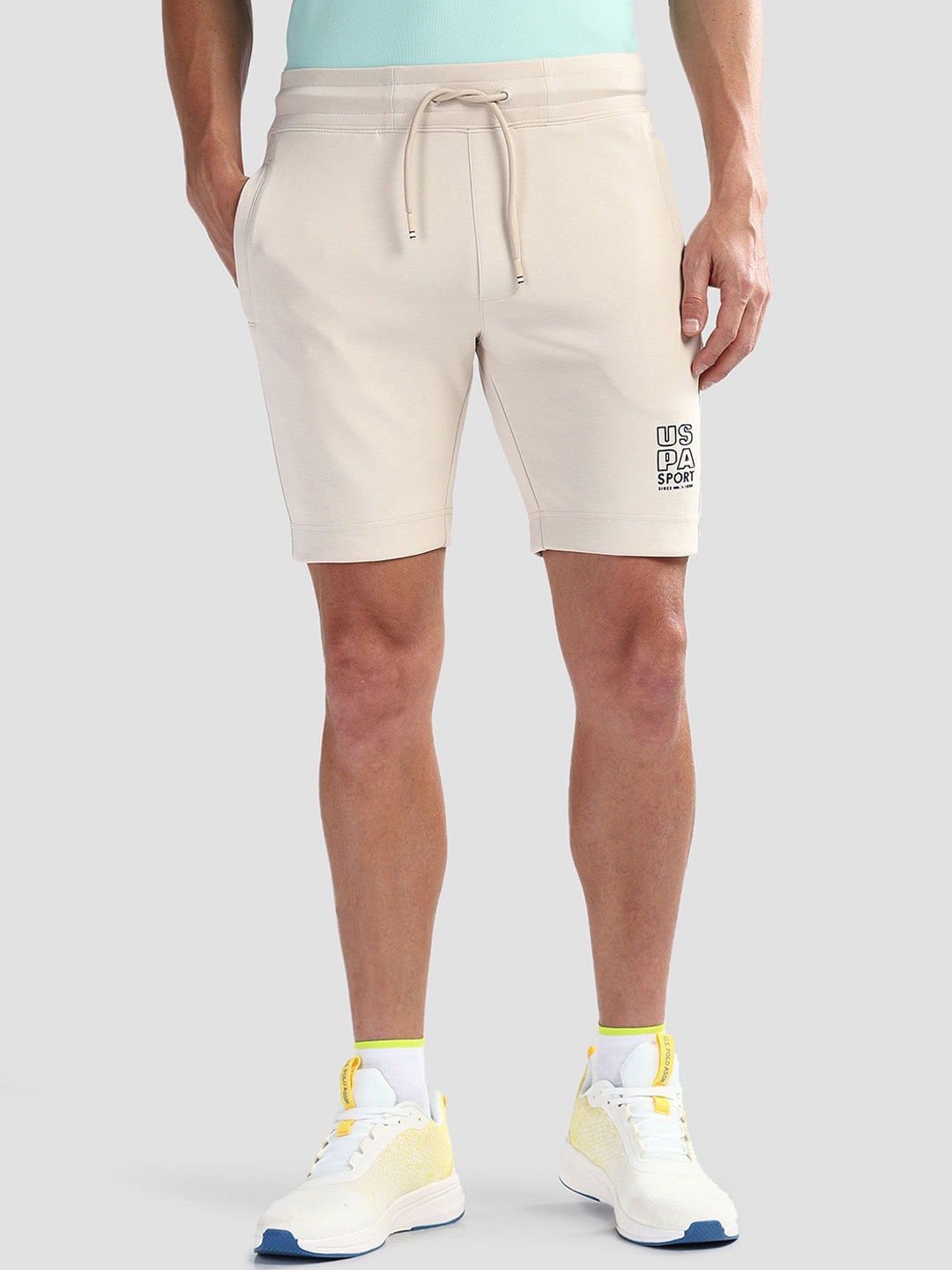 

U.S. Polo Assn. Men Slim Fit Mid-Rise Sports Active Shorts, Beige
