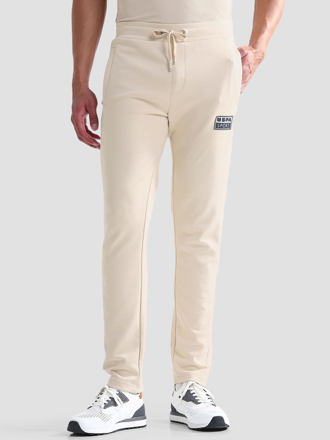 

U.S. Polo Assn. Men Slim Fit Appliqued Logo Active Track Pants, Beige