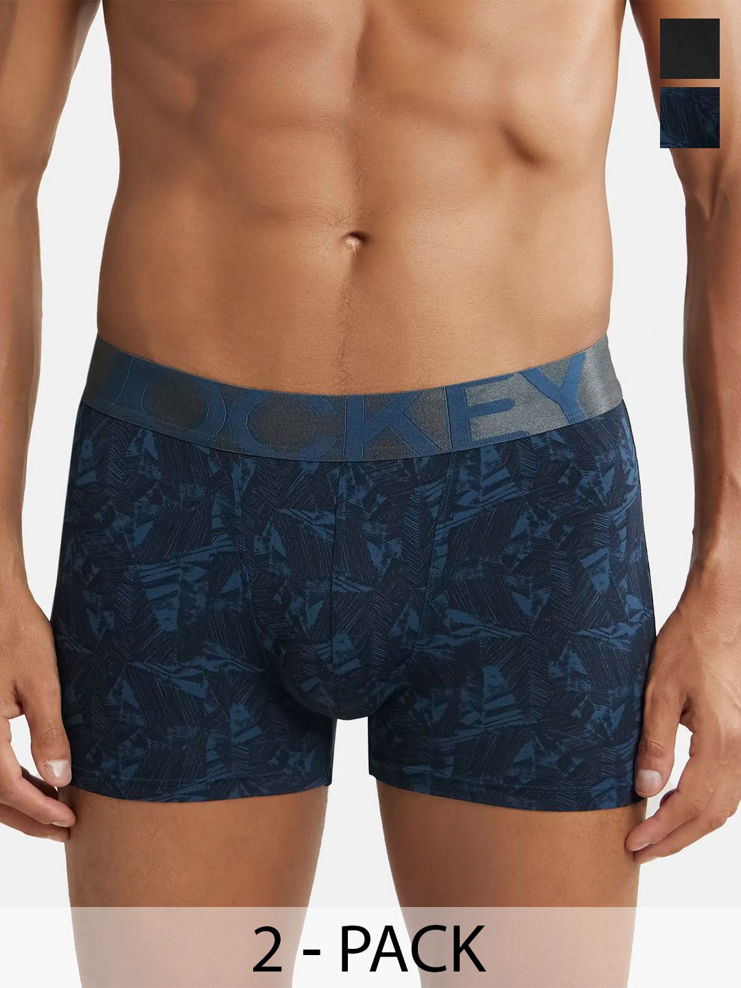 

Jockey Pack of 2 Printed Mid-Rise Outer Elastic Trunks 11036488-1-13929264-1, Blue