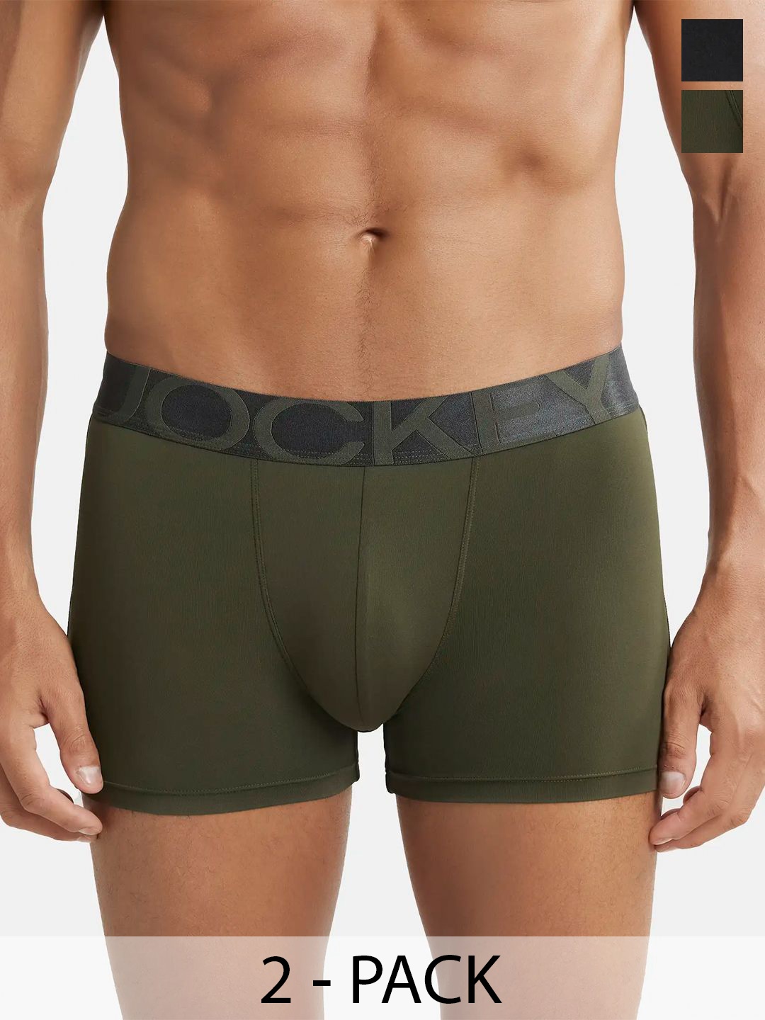 

Jockey Pack of 2 Mid-Rise Outer Elastic Trunks 11036488-1-11863578-1, Olive