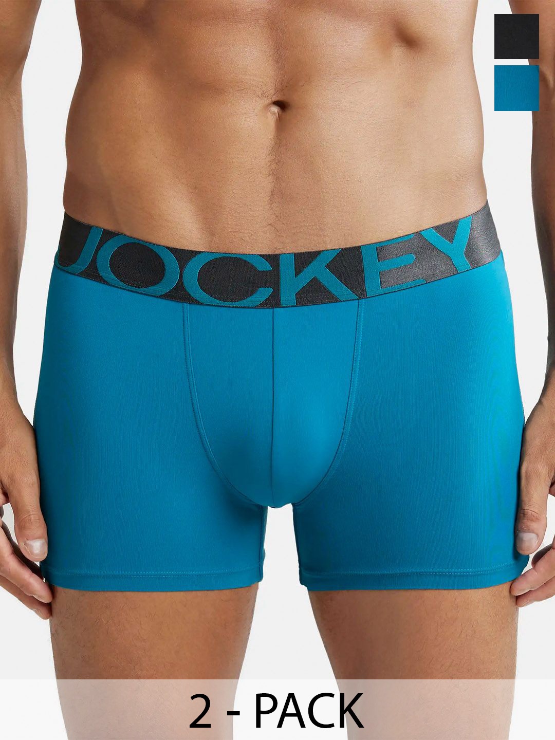 

Jockey Pack of 2 Mid-Rise Outer Elastic Trunks IC28-0105-OCNDE-8015-0105, Teal