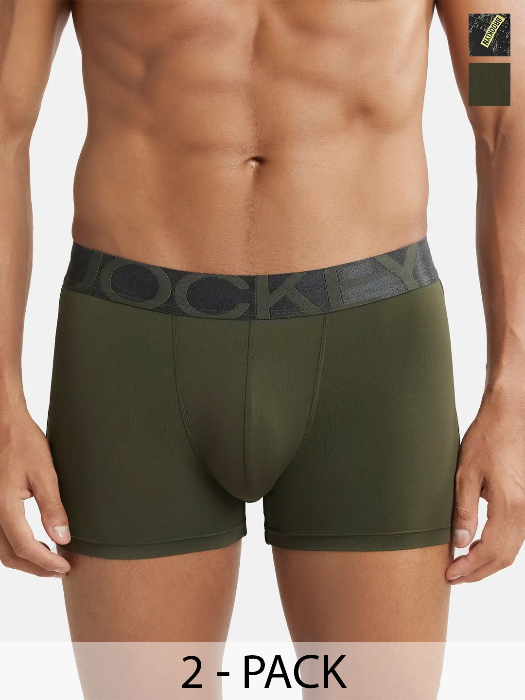

Jockey Pack of 2 Printed Mid-Rise Outer Elastic Trunks NY02-0105-WHBLY-IC28-0105-FORNT, Olive
