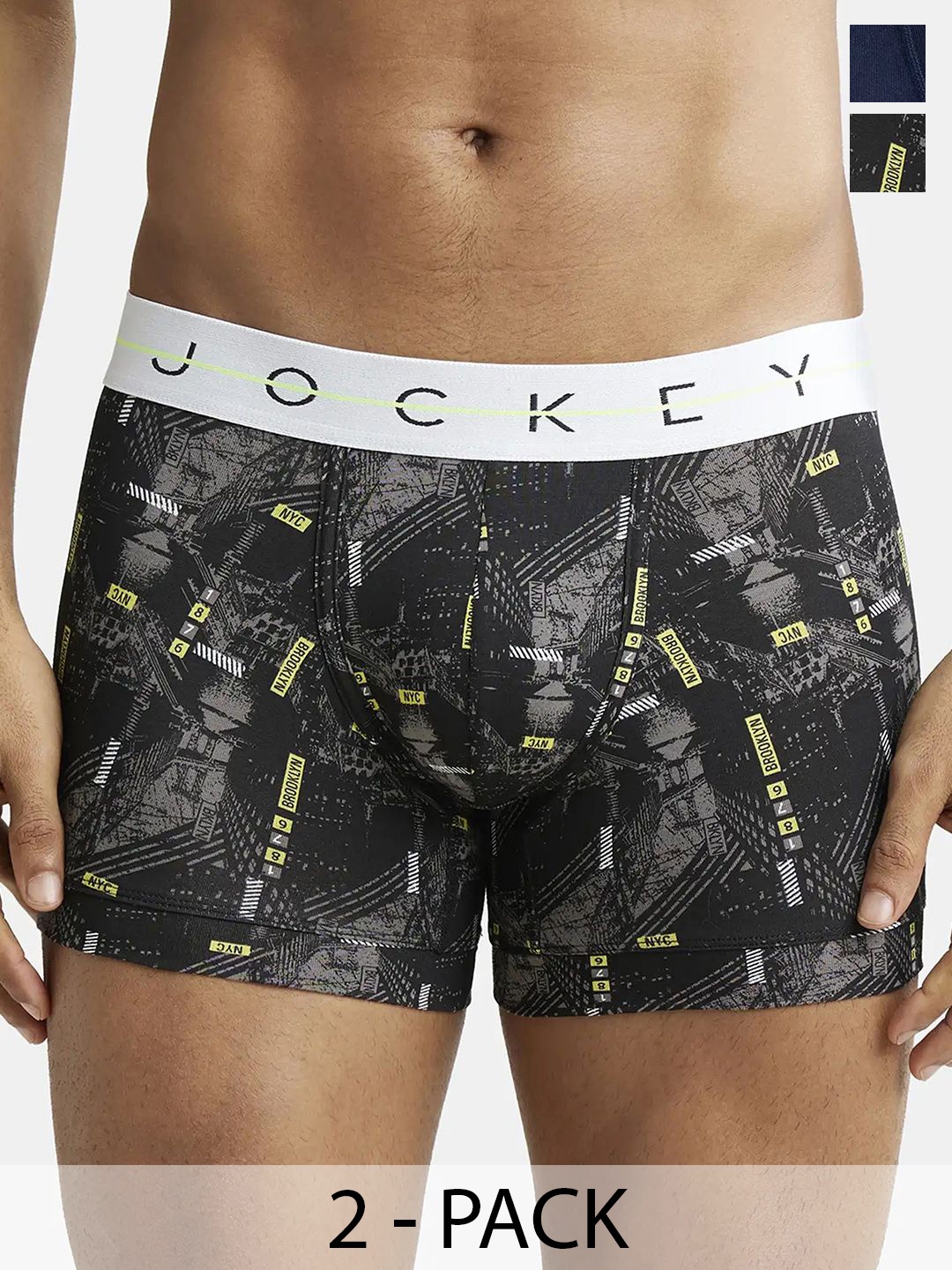 

Jockey Pack of 2 Printed Mid-Rise Outer Elastic Trunks 13925724-1-19636302-1, Black