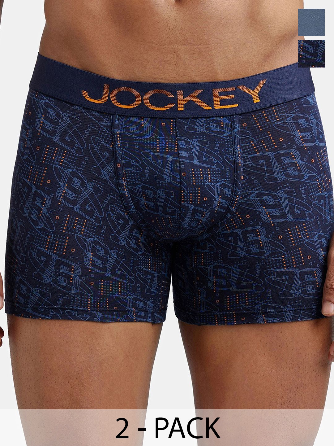 

Jockey Pack of 2 Printed Mid-Rise Outer Elastic Trunks FP23-0105-NAG01-8015-0105-DPSLT, Navy blue