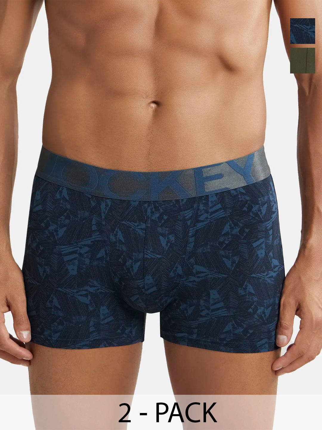 

Jockey Pack of 2 Printed Mid-Rise Outer Elastic Trunks 13929264-1-11863578-1, Blue