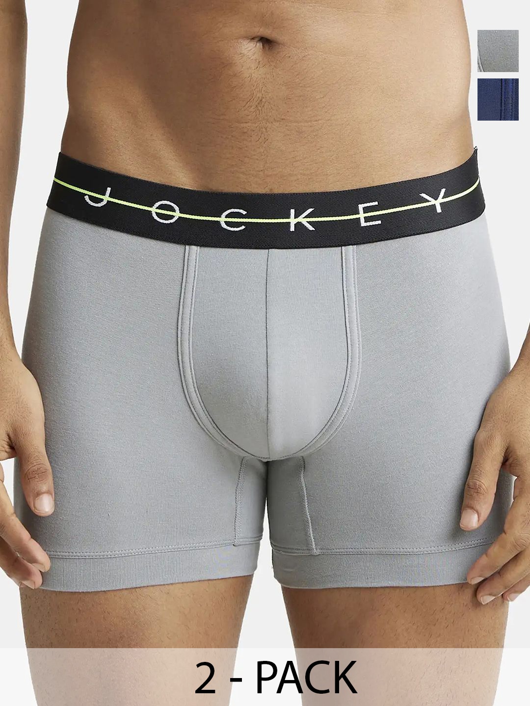 

Jockey Pack of 2 Mid-Rise Outer Elastic Trunks 18618394-1-18618370-1, Grey