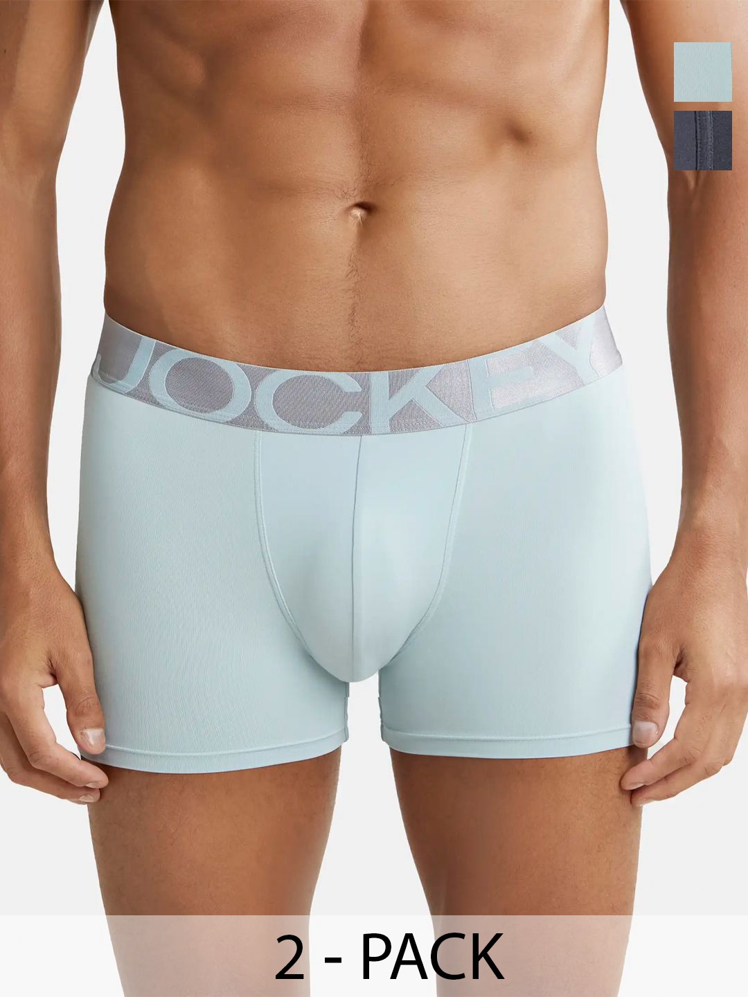 

Jockey Pack of 2 Mid-Rise Outer Elastic Trunks IC28-0105-STGBU-NY16-0105-GRPHT, Blue