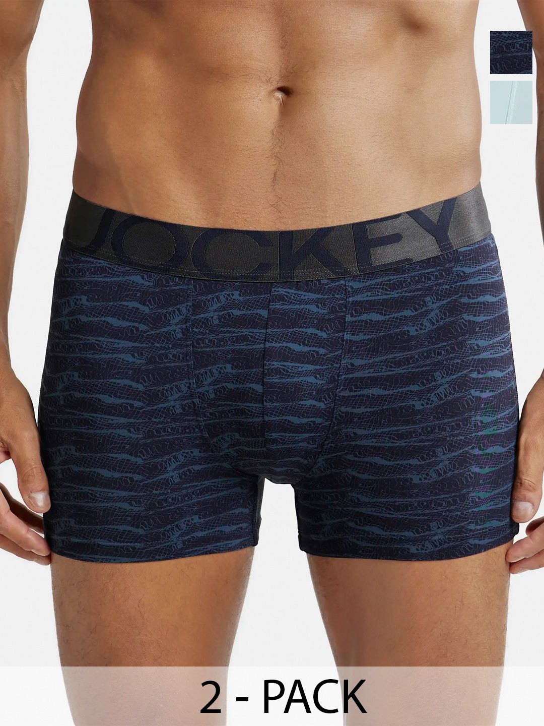 

Jockey Pack of 2 Printed Mid-Rise Outer Elastic Trunks 18712678-1-22496212-1, Blue