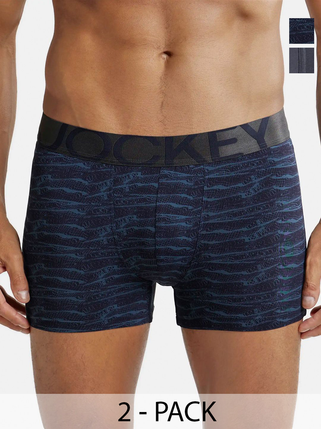 

Jockey Pack of 2 Printed Mid-Rise Outer Elastic Trunks 18712678-1-18618382-1, Blue