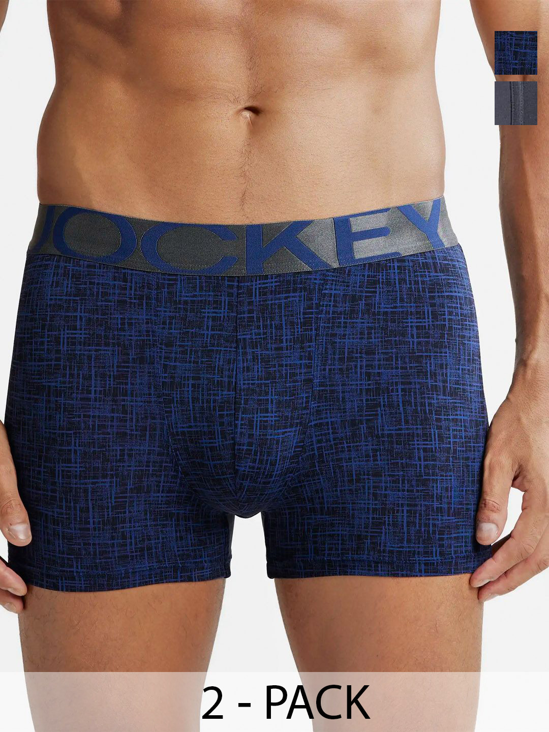 

Jockey Pack of 2 Printed Mid-Rise Outer Elastic Trunks 11863594-1-18618382-1, Navy blue