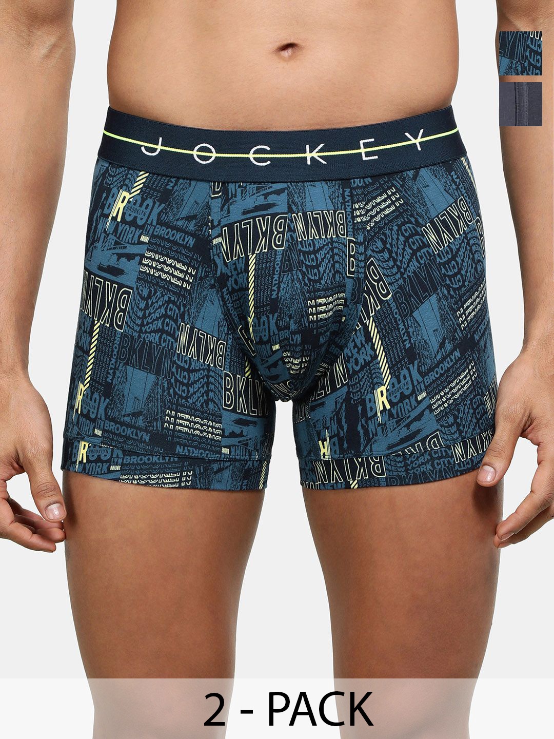 

Jockey Pack of 2 Printed Mid-Rise Outer Elastic Trunks 18618382-1-19636152-1, Navy blue