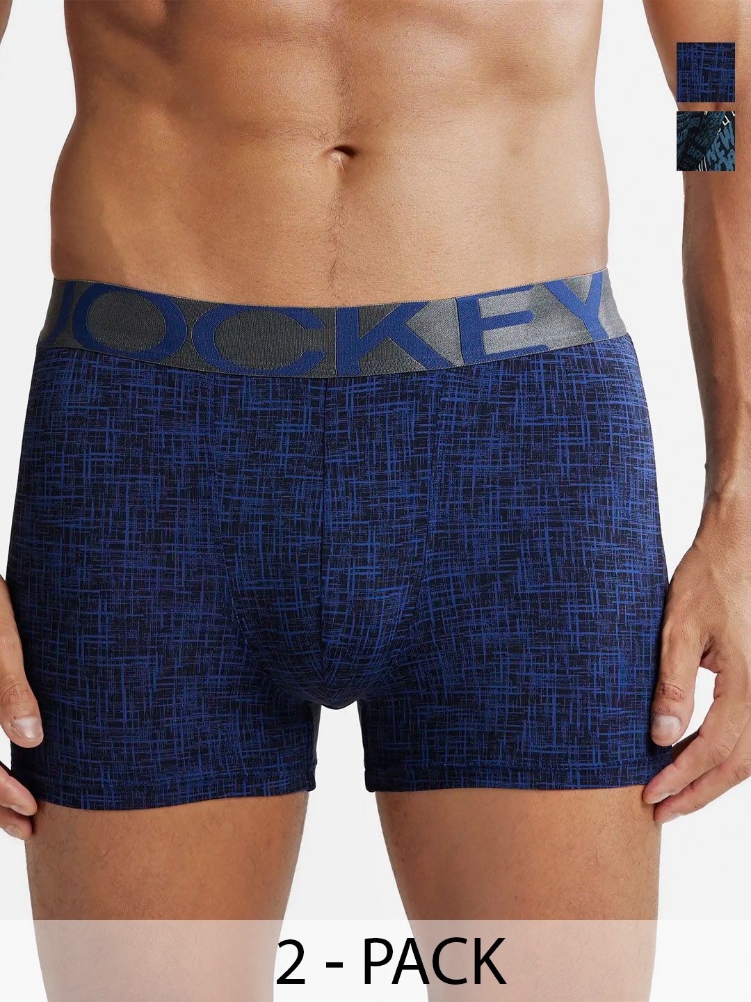 

Jockey Pack of 2 Printed Mid-Rise Outer Elastic Trunks 11863594-1-19636152-1, Navy blue