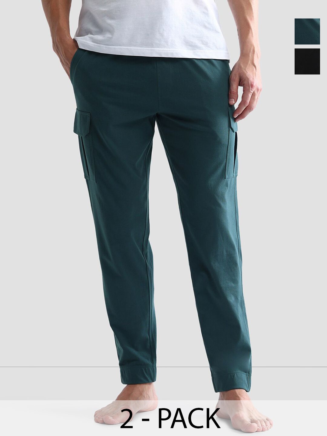 

U.S. Polo Assn. Pack of 2 Men Mid-Rise Pure Cotton Straight Lounge Pants, Green
