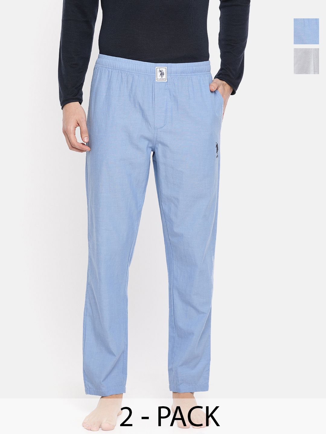 

U.S. Polo Assn. Pack of 2 Mid-Rise Cotton Straight Lounge Pants, Blue