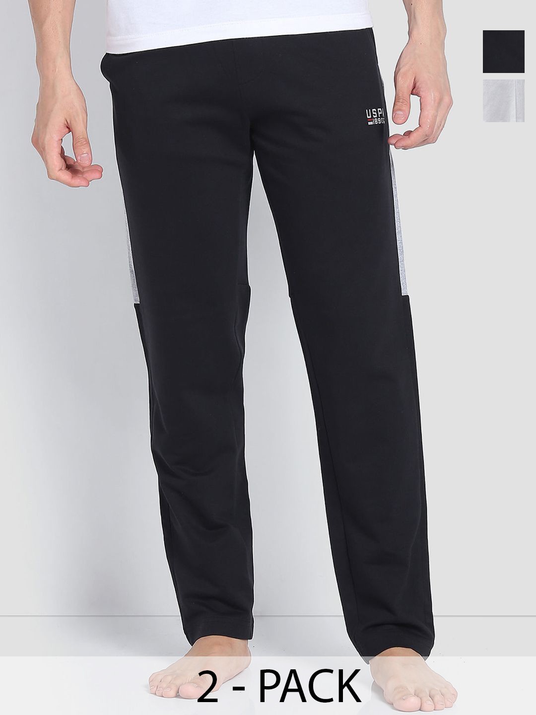 

U.S. Polo Assn. Pack of 2 Mid-Rise Cotton Straight Lounge Pants, Black