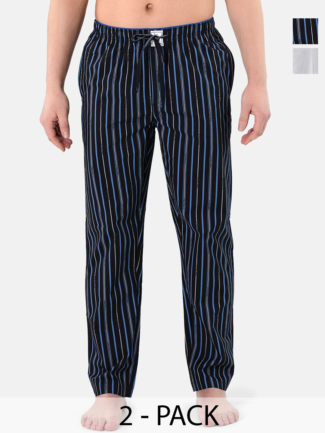 

U.S. Polo Assn. Pack of 2 Striped Mid-Rise Cotton Straight Lounge Pants, Black