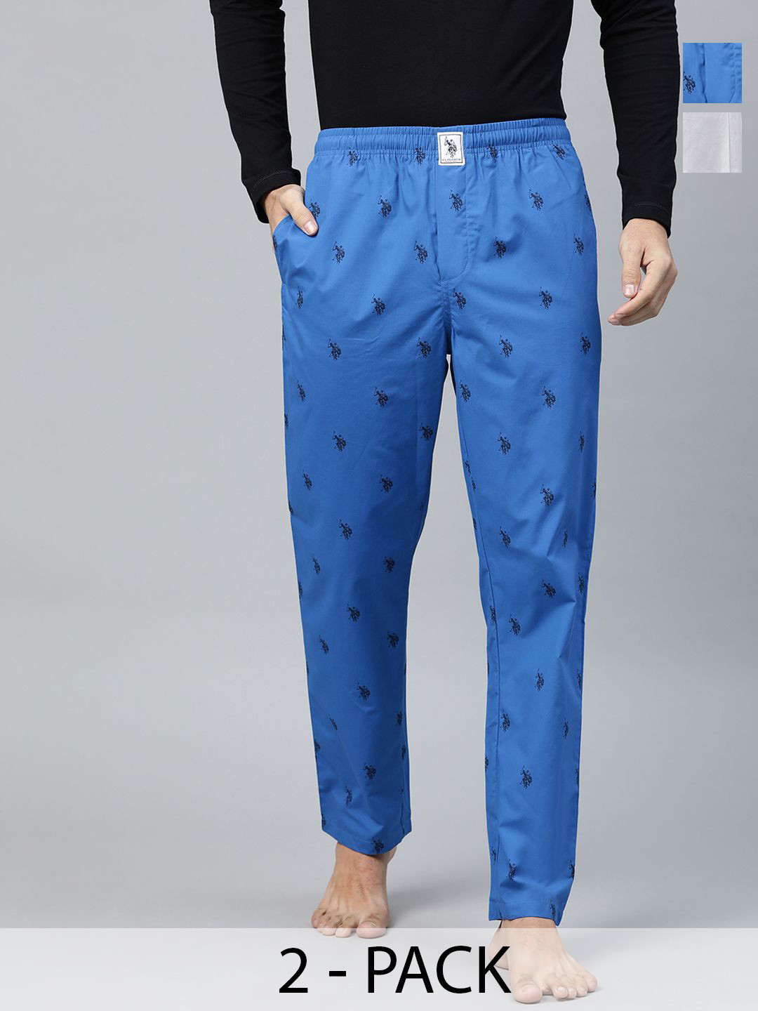 

U.S. Polo Assn. Pack of 2 Printed Mid-Rise Cotton Straight Lounge Pants, Navy blue