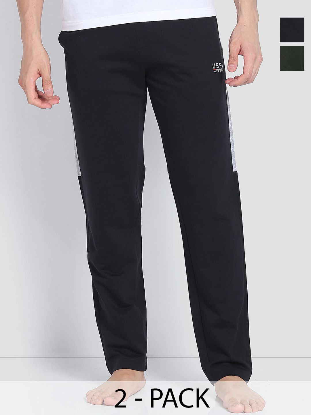 

U.S. Polo Assn. Pack of 2 Mid-Rise Cotton Straight Lounge Pants, Black