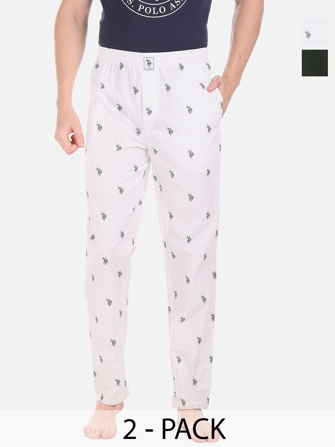 

U.S. Polo Assn. Pack of 2 Printed Mid-Rise Cotton Straight Lounge Pants, White