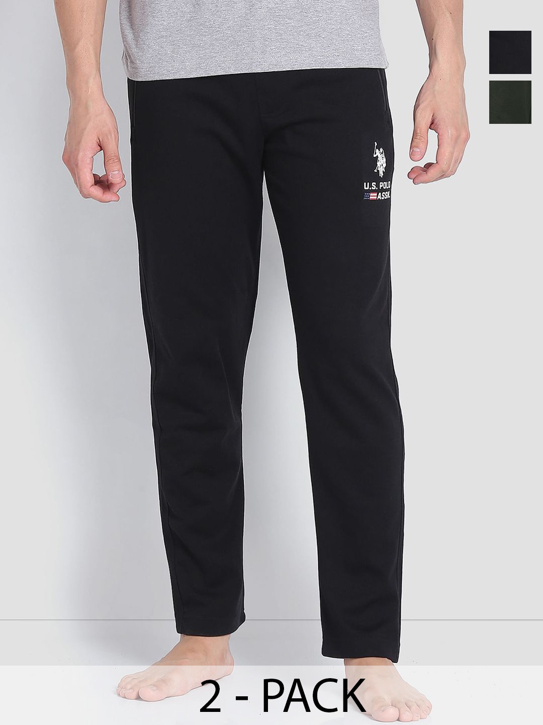 

U.S. Polo Assn. Pack of 2 Mid-Rise Cotton Straight Lounge Pants, Black