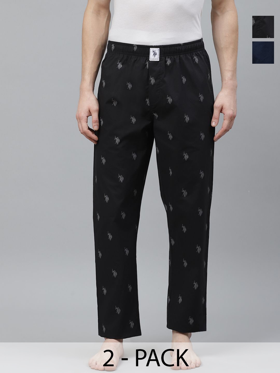 

U.S. Polo Assn. Pack of 2 Printed Mid-Rise Cotton Straight Lounge Pants, Black
