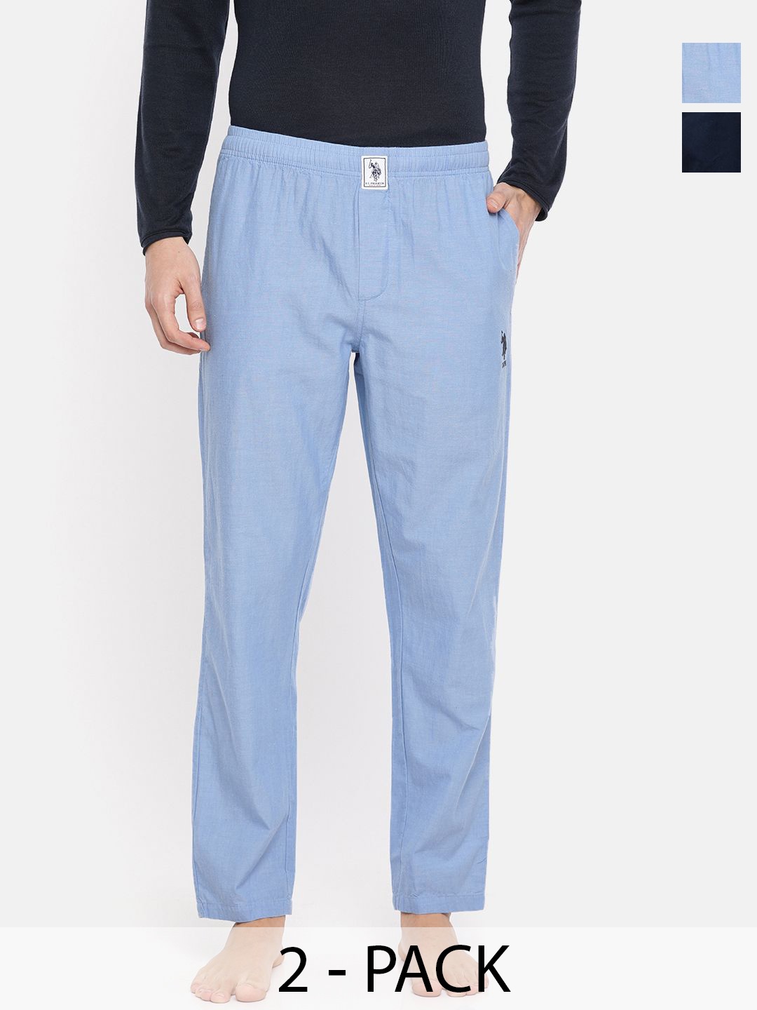 

U.S. Polo Assn. Pack of 2 Mid-Rise Cotton Straight Lounge Pants, Blue