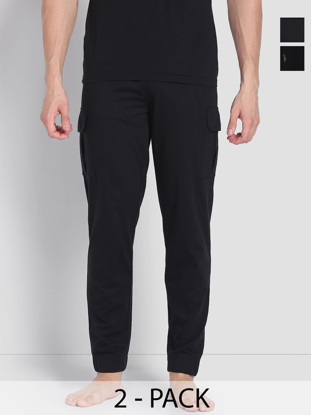 

U.S. Polo Assn. Pack of 2 Mid-Rise Cotton Joggers Lounge Pants, Black