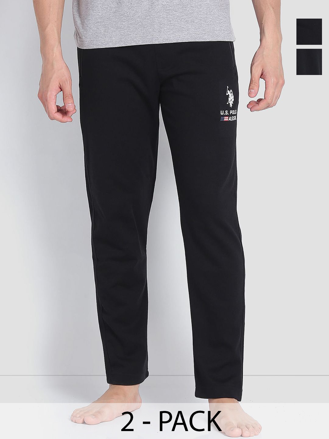 

U.S. Polo Assn. Pack of 2 Mid-Rise Cotton Straight Lounge Pants, Black