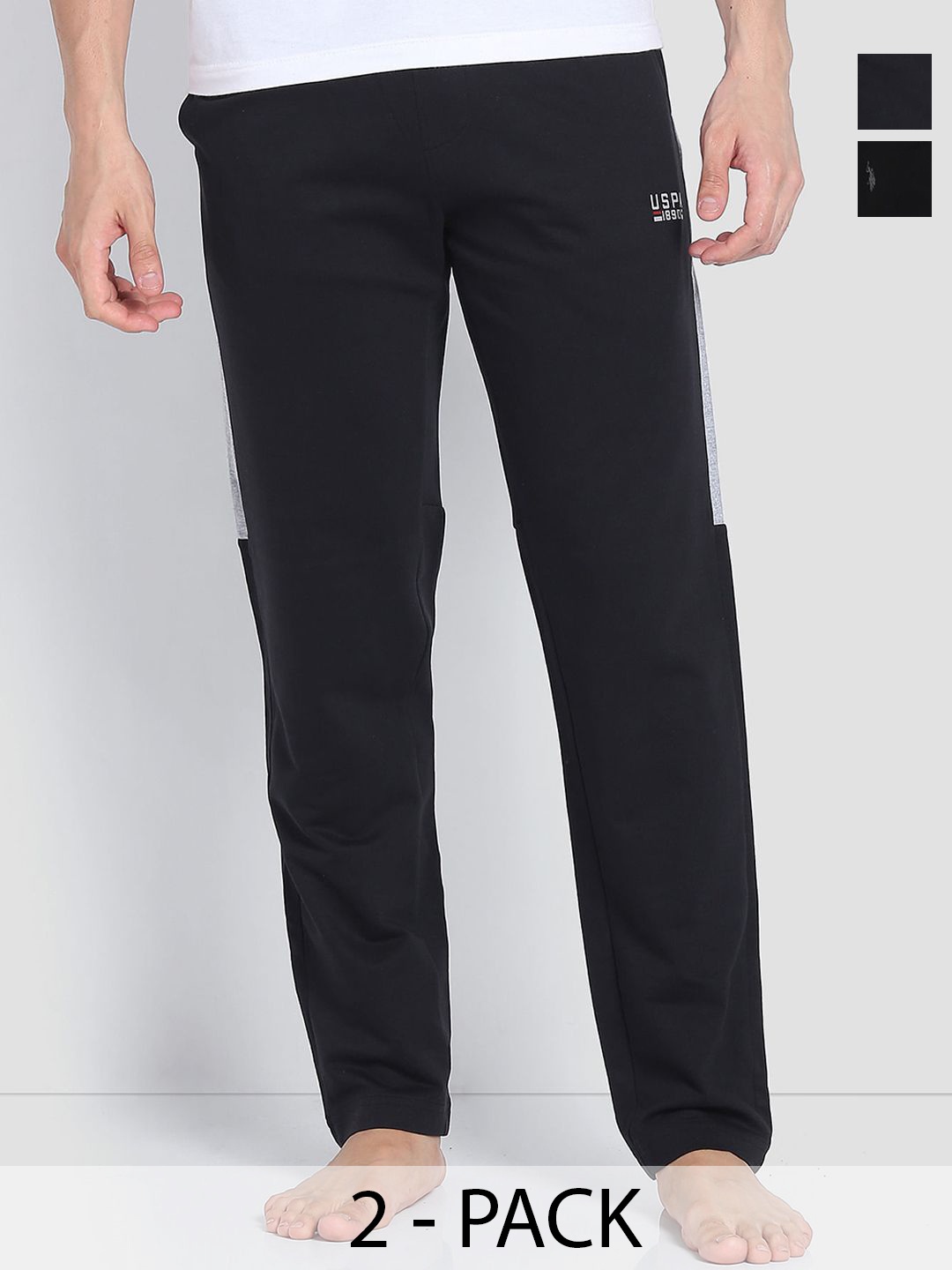 

U.S. Polo Assn. Pack of 2 Mid-Rise Cotton Straight Lounge Pants, Black
