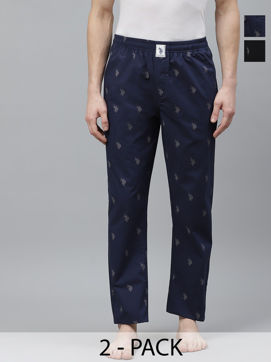 

U.S. Polo Assn. Pack of 2 Printed Mid-Rise Cotton Straight Lounge Pants, Navy blue
