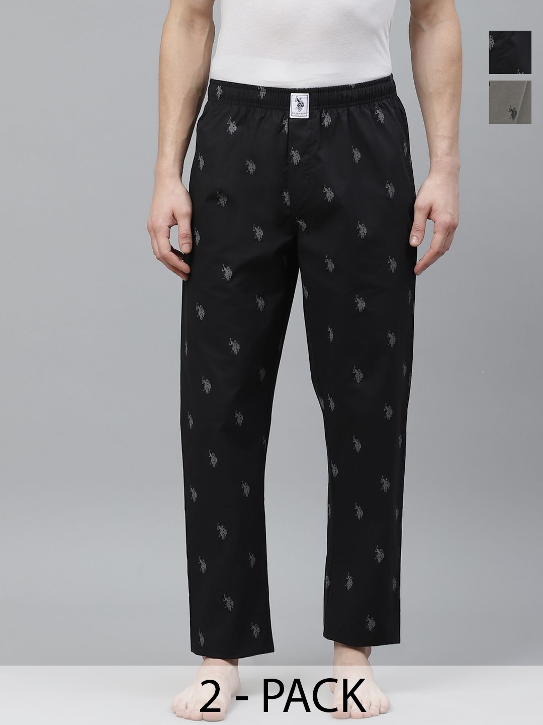 

U.S. Polo Assn. Pack of 2 Printed Mid-Rise Cotton Straight Lounge Pants, Black