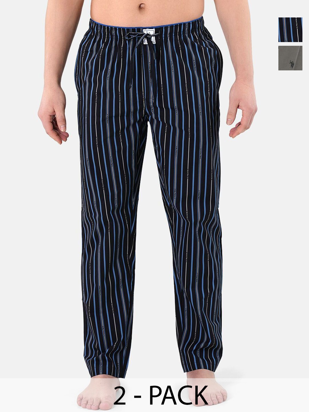 

U.S. Polo Assn. Pack of 2 Striped Mid-Rise Cotton Straight Lounge Pants, Black