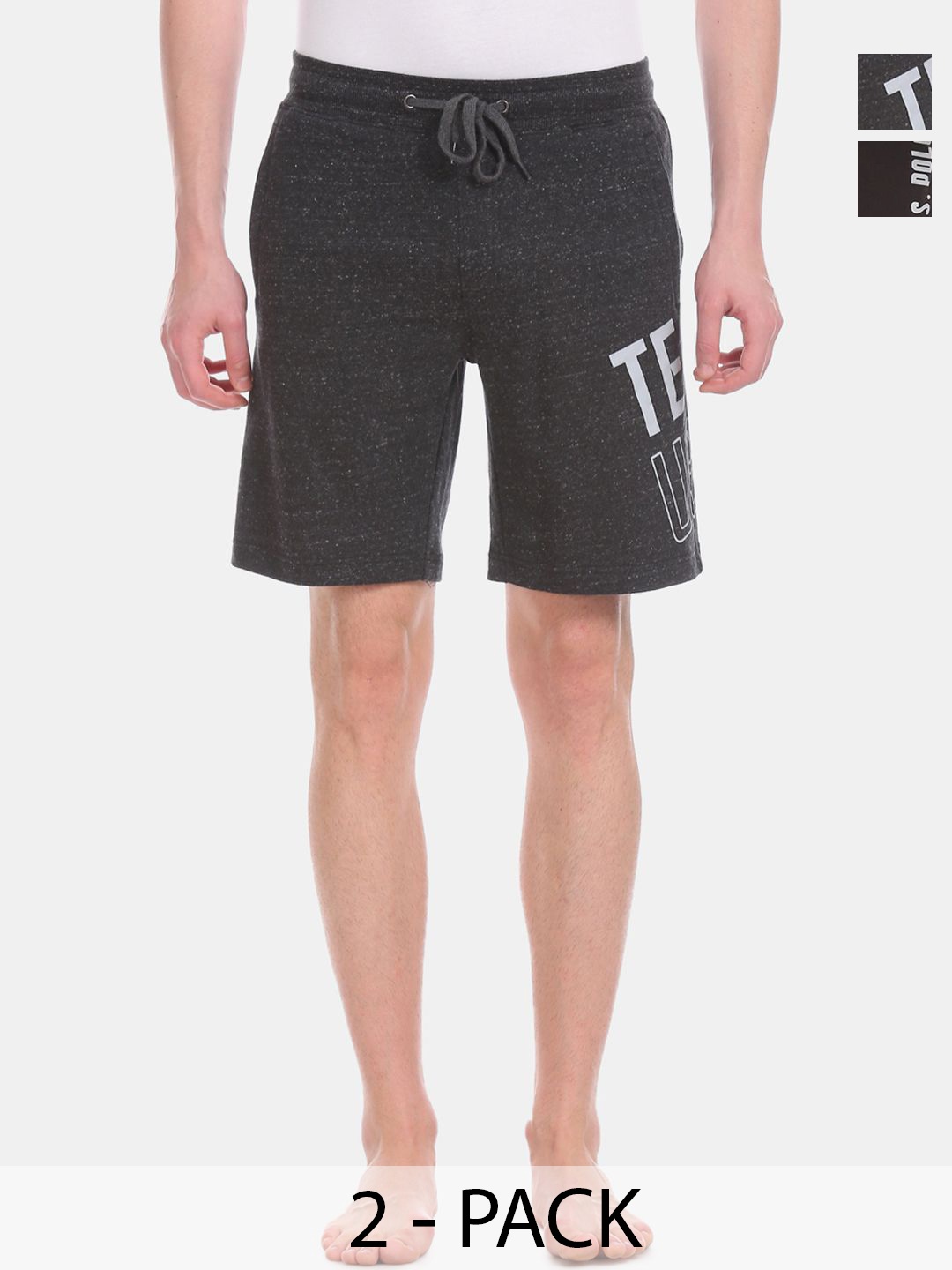 

U.S. Polo Assn. Pack of 2 Typography Printed Mid-Rise Cotton Lounge Shorts, Charcoal