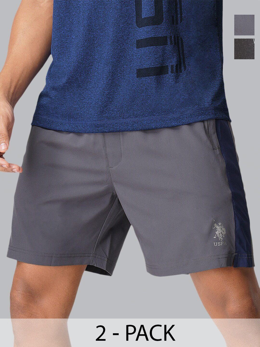 

U.S. Polo Assn. Pack of 2 Men Mid-Rise Lounge Shorts, Grey