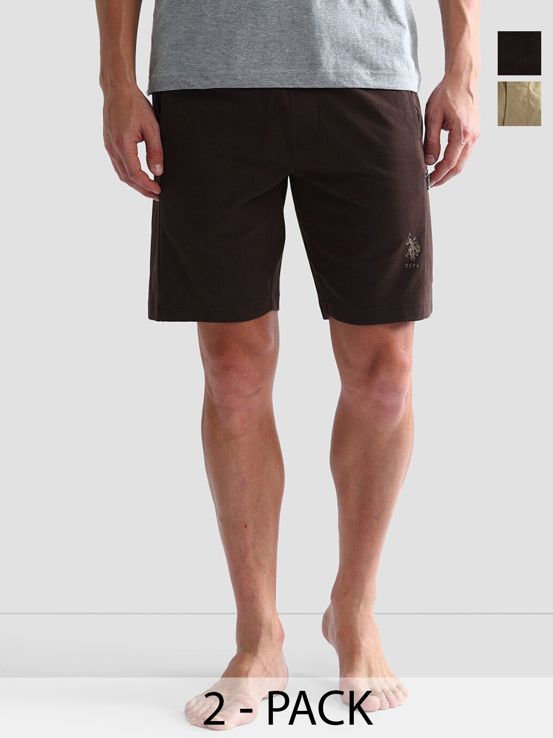 

U.S. Polo Assn. Pack of 2 Mid-Rise Cotton Lounge Shorts, Brown