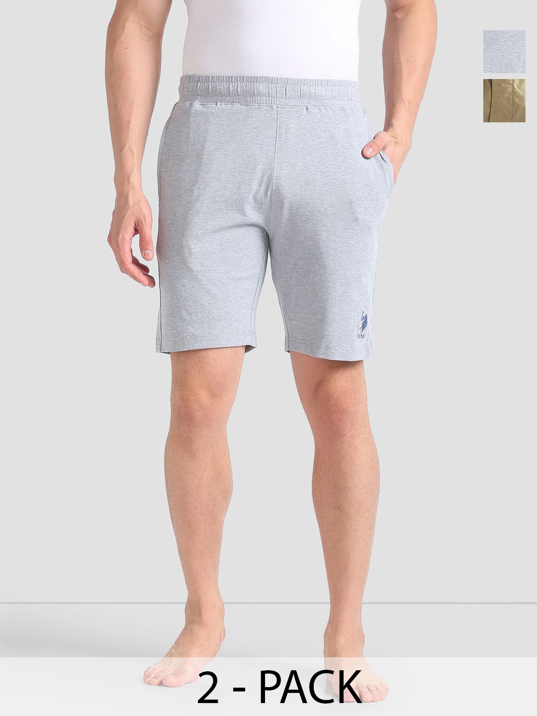 

U.S. Polo Assn. Pack of 2 Mid-Rise Lounge Shorts, Grey melange