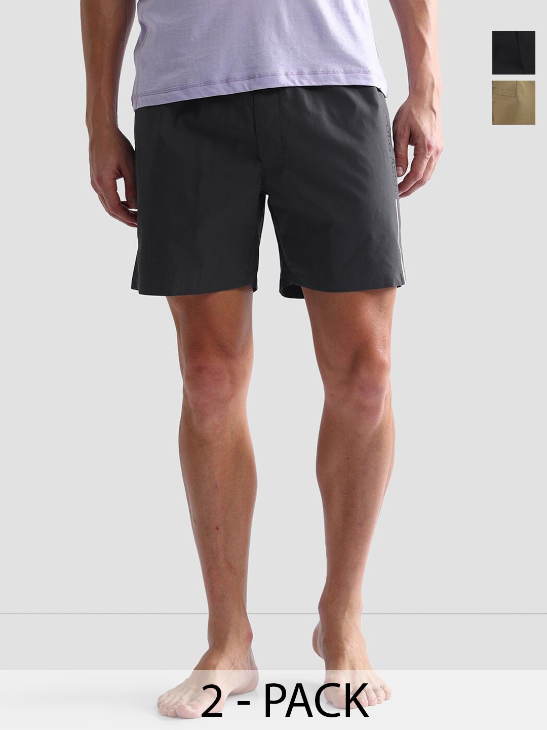 

U.S. Polo Assn. Pack of 2 Men Mid-Rise Cotton Lounge Shorts, Grey