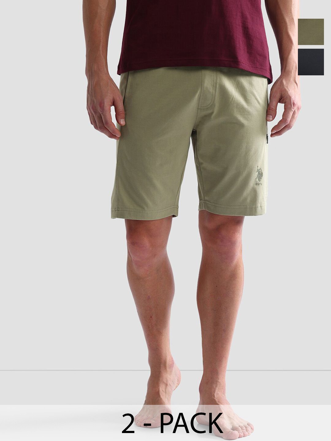 

U.S. Polo Assn. Pack of 2 Mid-Rise Cotton Lounge Shorts, Beige