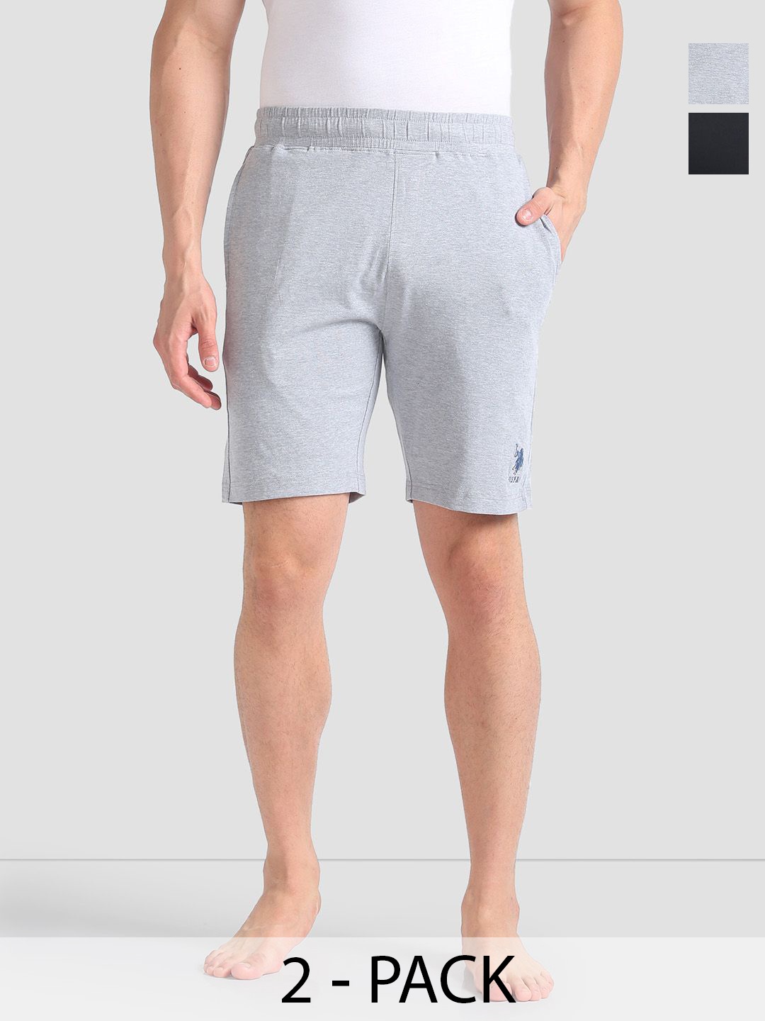 

U.S. Polo Assn. Pack of 2 Mid Rise Lounge Shorts, Grey melange